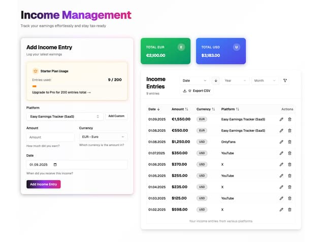 Easy Earnings Tracker - Multi-Currency Income Tracker for Creators ...