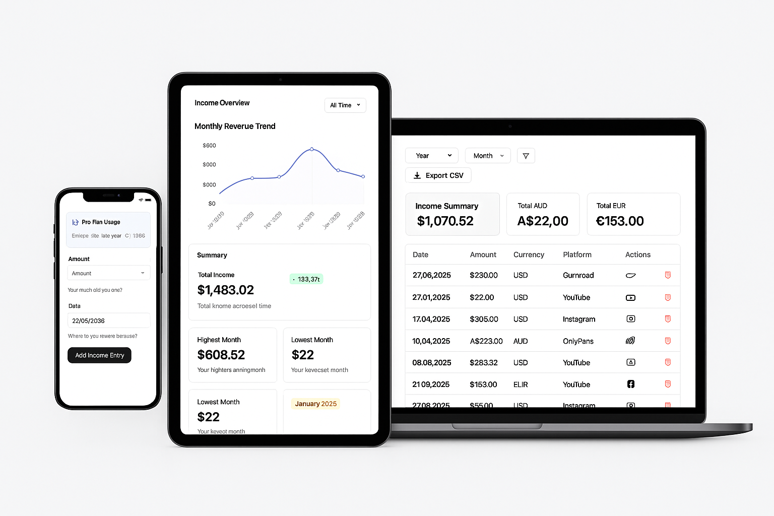 Easy Earnings Tracker Dashboard - Track earnings from multiple platforms
